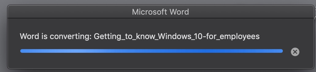 word status message while pdf is converting to Word 