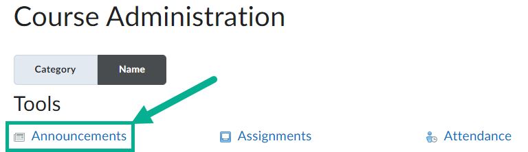 Image of the Announcements button from the Course Admin menu