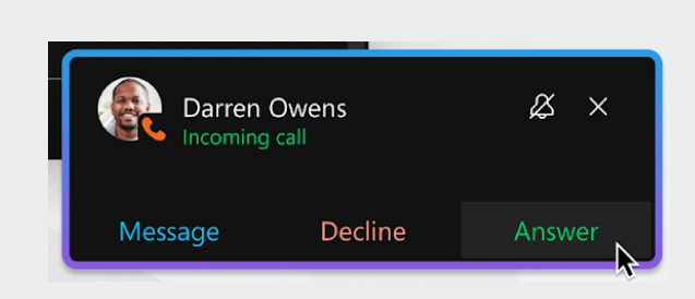incoming call showing in cisco app