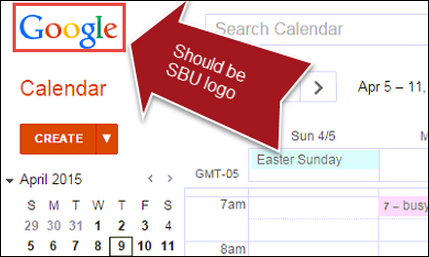 google calendar homepage with Google icon in top right corner instead of Stony Brook University Logo