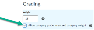Image of a category being edited with the option titled "Allow category grade to exceed category weight" enabled
