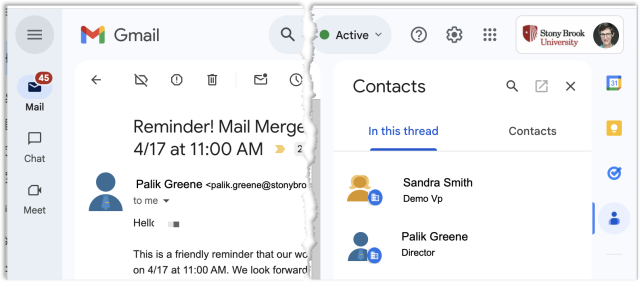 email showing contacts in thread in right contacts asidebar
