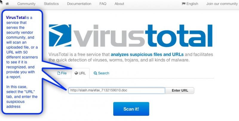 Screenshot of virustotal.com
