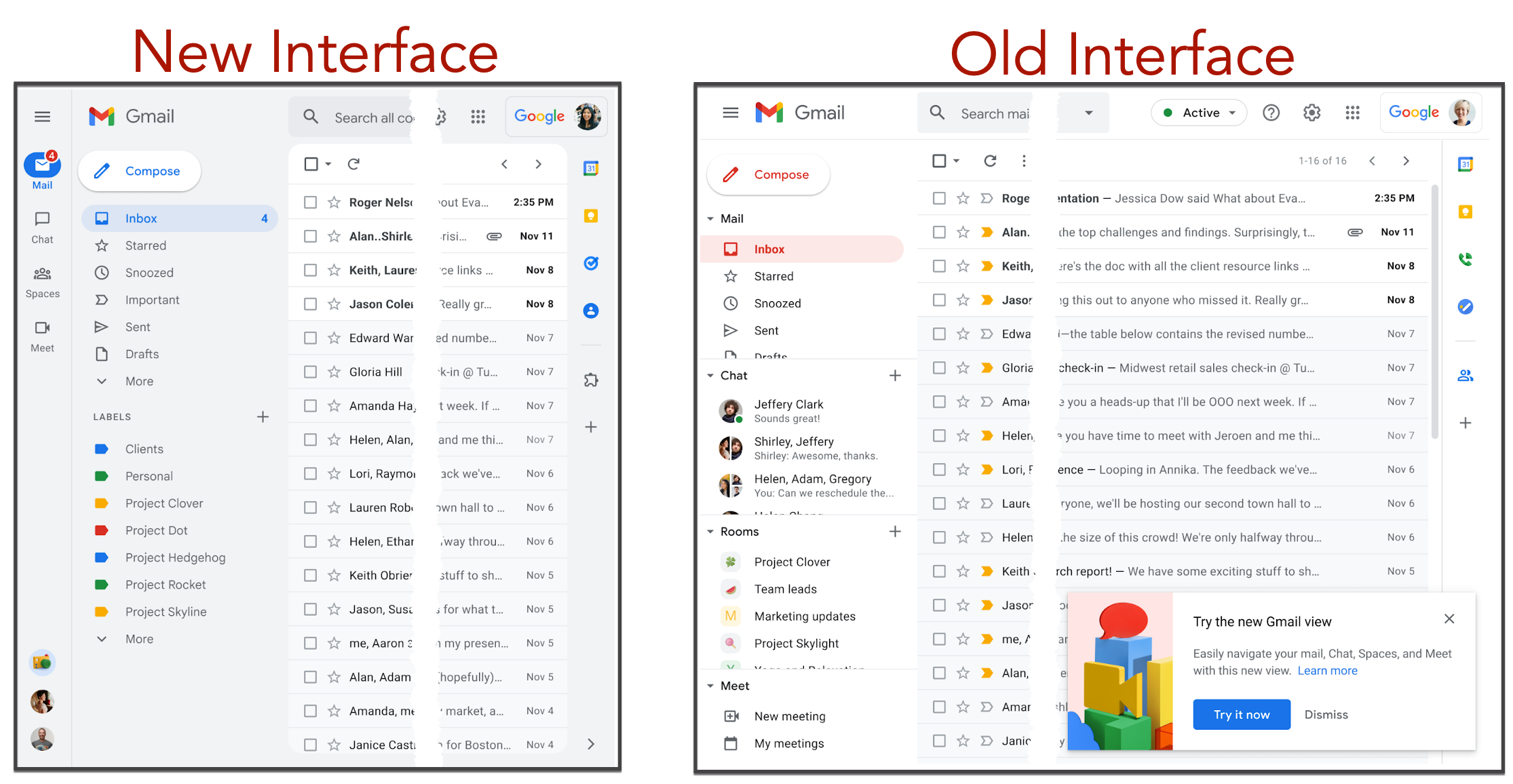 new gmail interface and old gmail interface