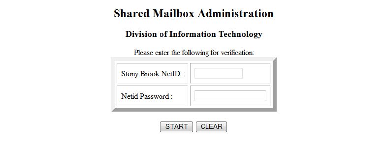 Shared Mailbox Administration Login screenshot