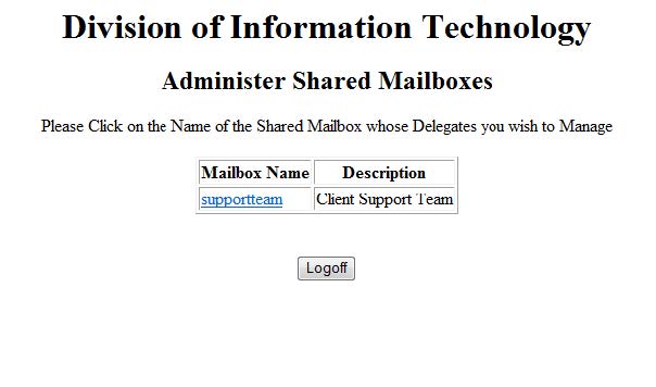 Screenshot of Administering Shared Mailbox