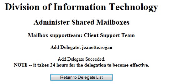 screenshot of shared mailbox delegation procedure