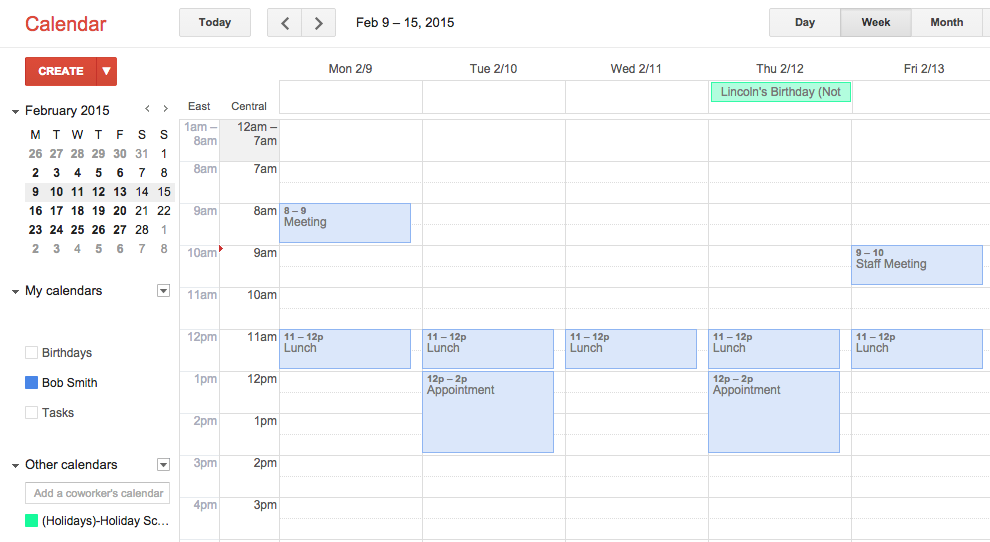 google main calendar and SBU state holidays calendar displaying together