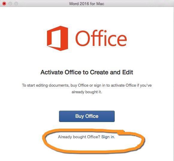 activate office window with link to Sign in