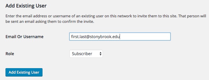add existing user with first.last@stonybrook.edu for email/username