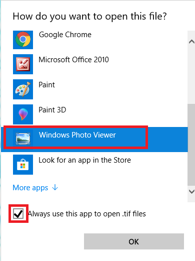 windows photo viewer selected from program options