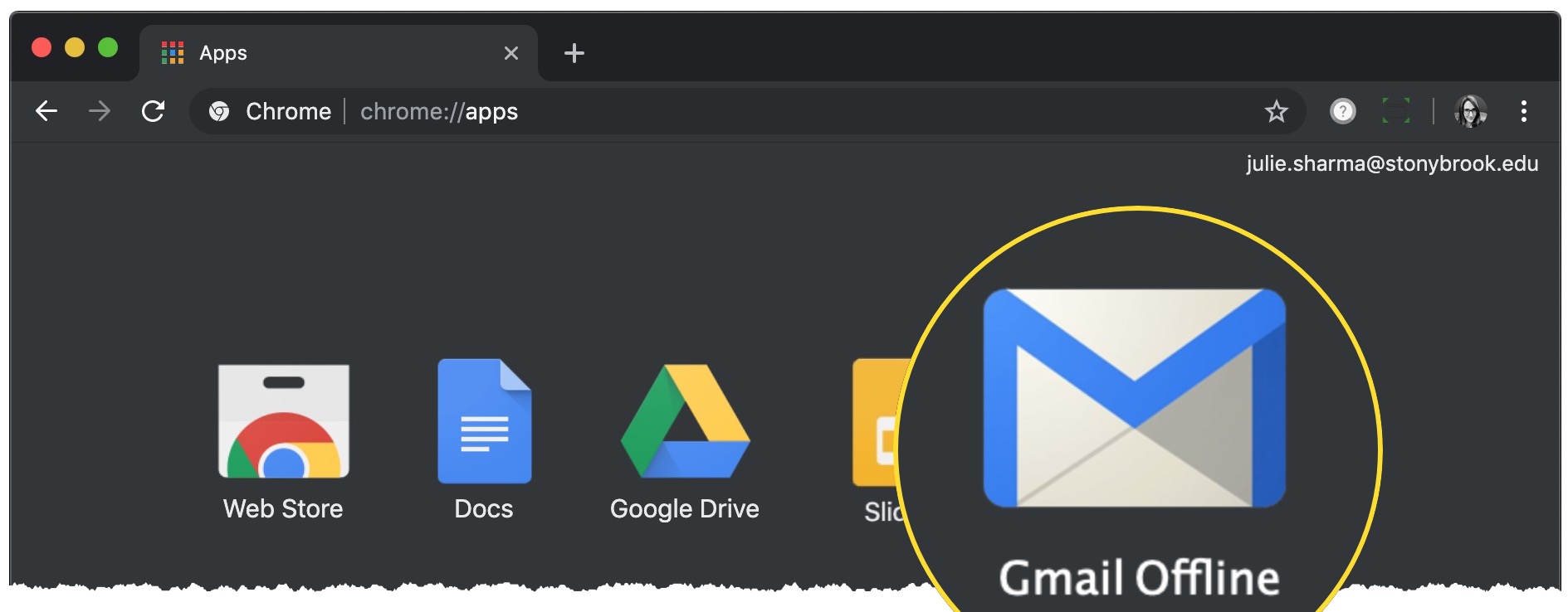 gmail offline at chrome://apps