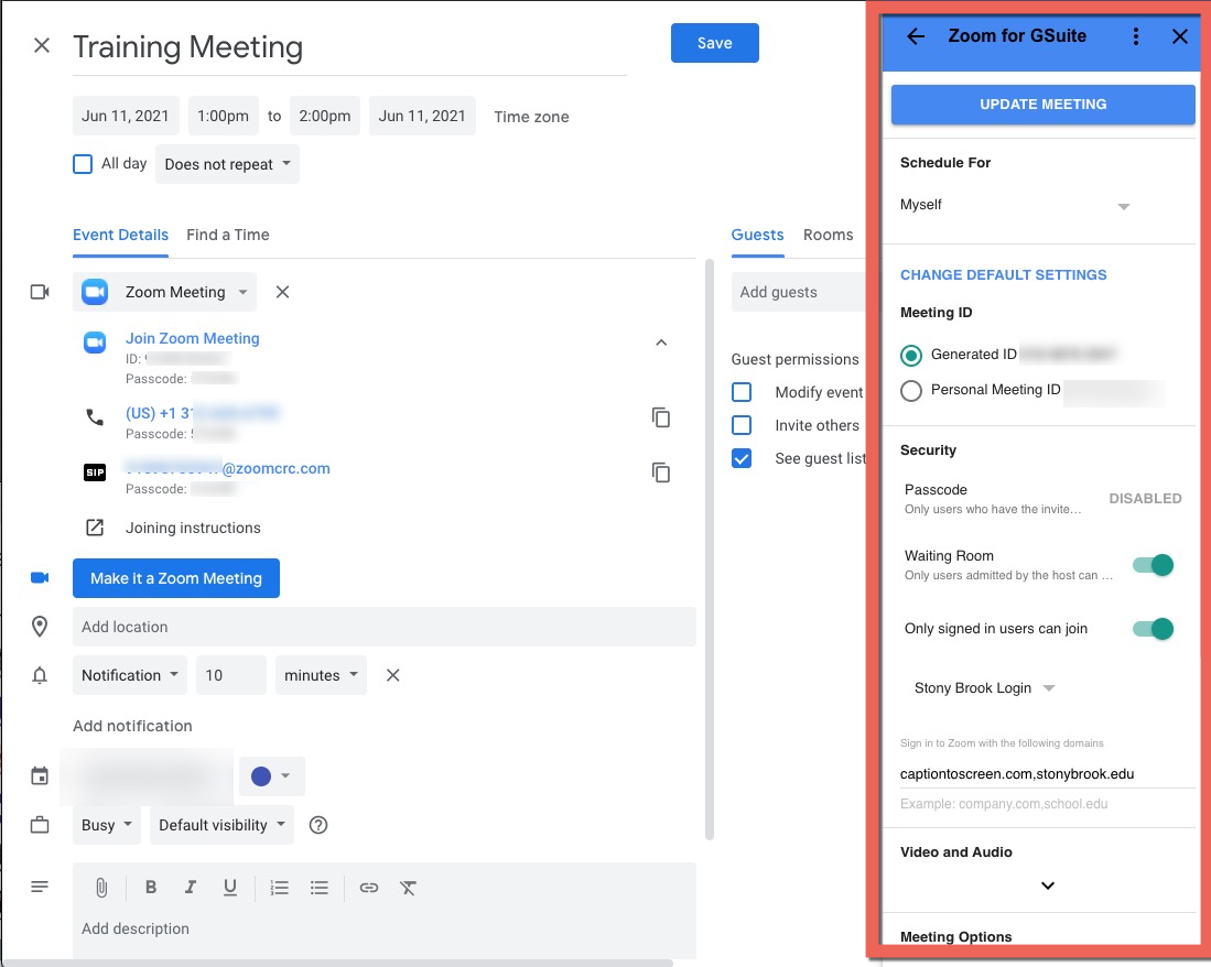 click zoom icon in right sidebar to access meeting options