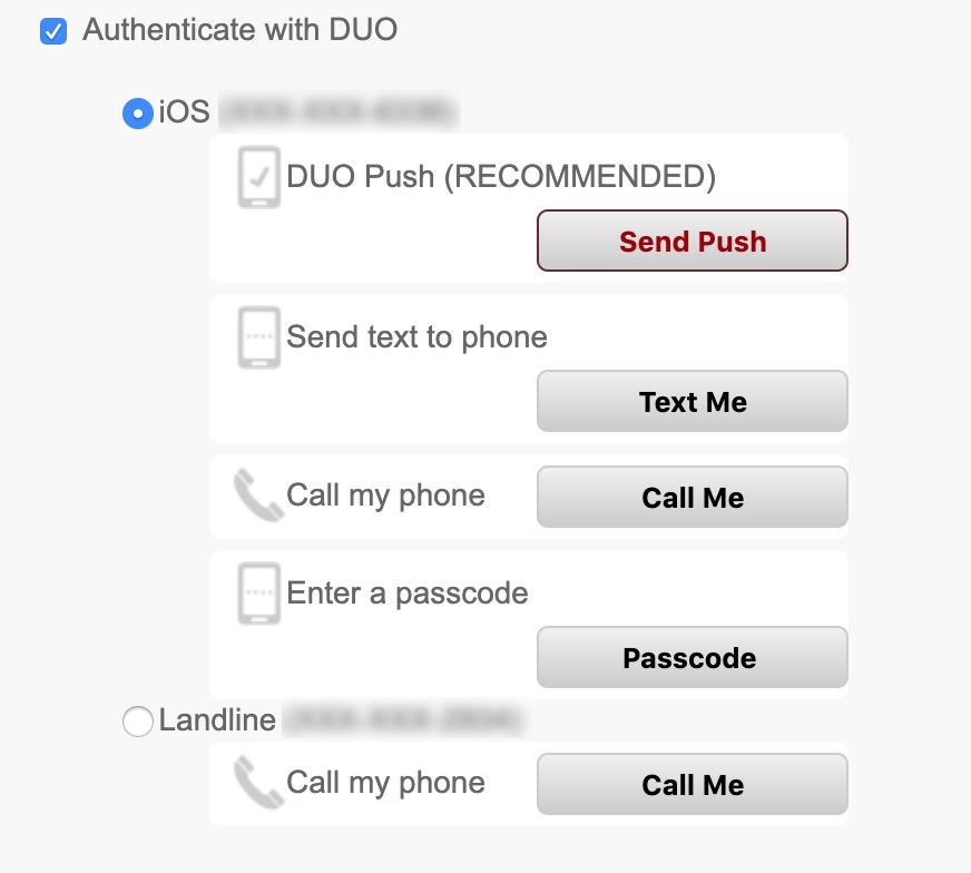 select a duo authentication type