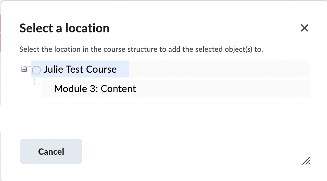 select location for module in course builder