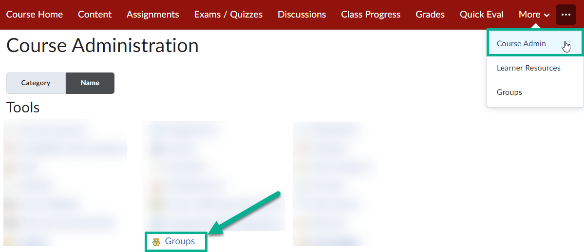 Image of the Groups option from the course admin menu