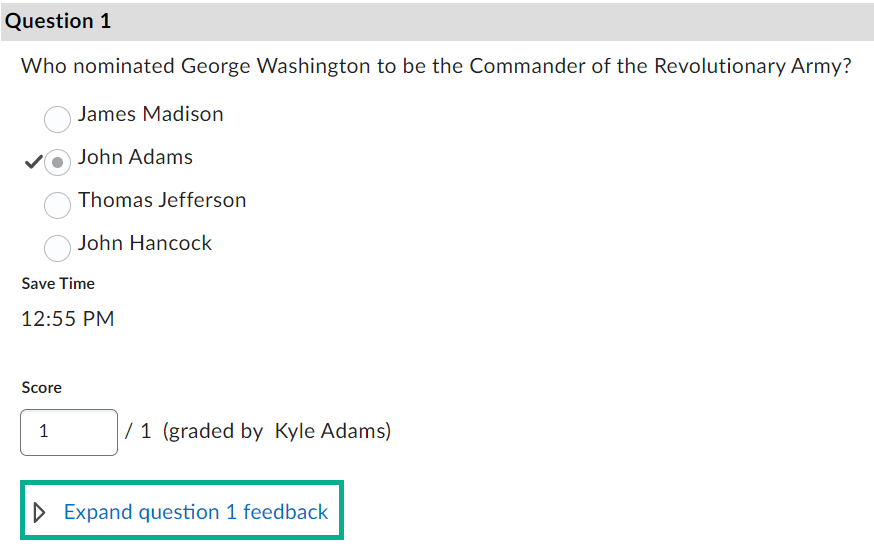 Image of individual question with an option to expand for feedback