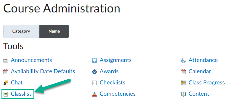 Classlist link from Course Administration