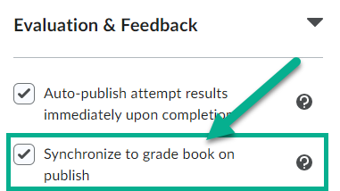 Image of the synchronize to grade book on publish option