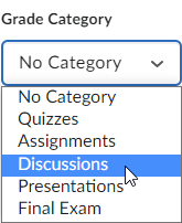 Drop down of the categories this discussion could be assigned to