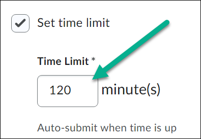 Image of the time amount in minutes (120 in this example) that a student has to complete the exam. 