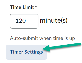 Image of the timer settings button under the quiz time limit amount