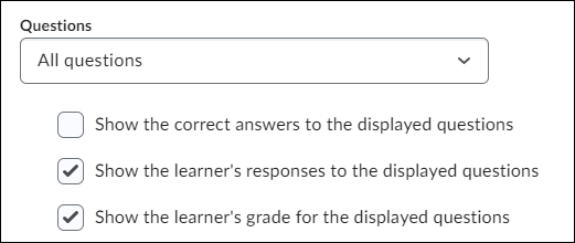 Image of advanced options for individual questions to show for students results