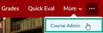 Image of the Course Admin option from the Navbar in a Brightspace Course