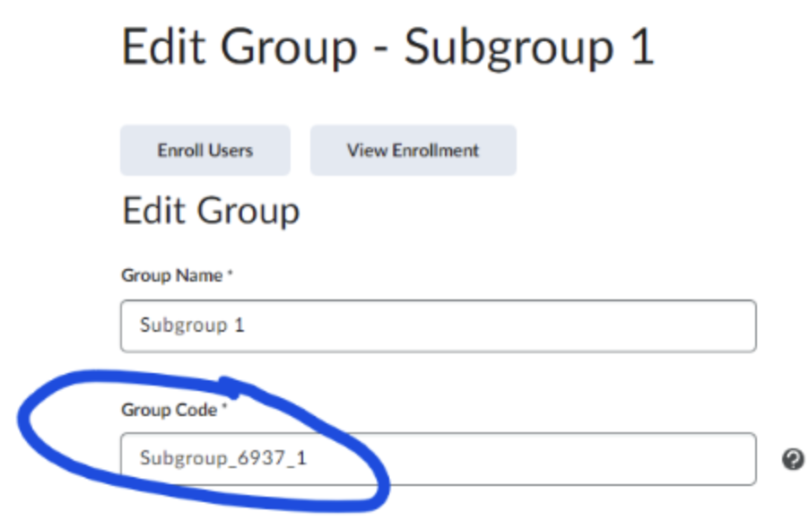 edit group subgroup 1 with group code