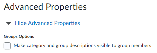 Image of the option "Make category and group descriptions visible to group members"