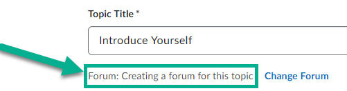 Image of the topic creation area. Underneath the title of the topic, it's telling users that a forum will be created with the same title. 