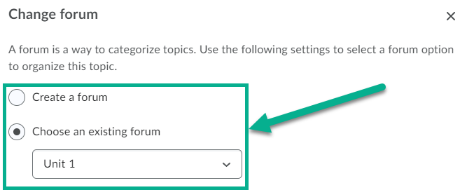 Image of the create a forum option and choose an existing forum option