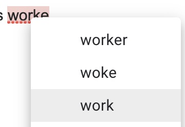 spelling suggestions worker, woke, work