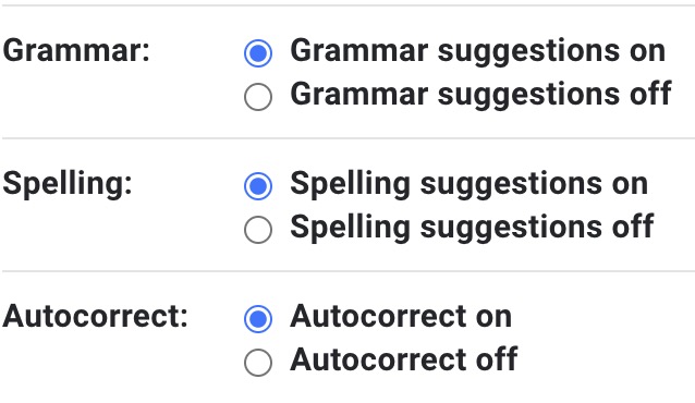 gmail spelling, grammar, automatic fix options