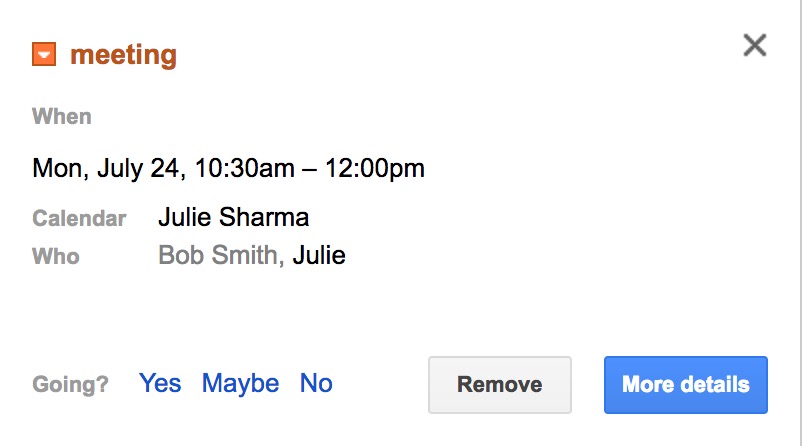 selecting an rsvp option (Yes, Maybe, No) in google calendar event pop up