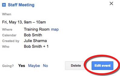 edit event option in google calendar event pop up