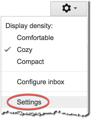 google mail gear menu with settings selected