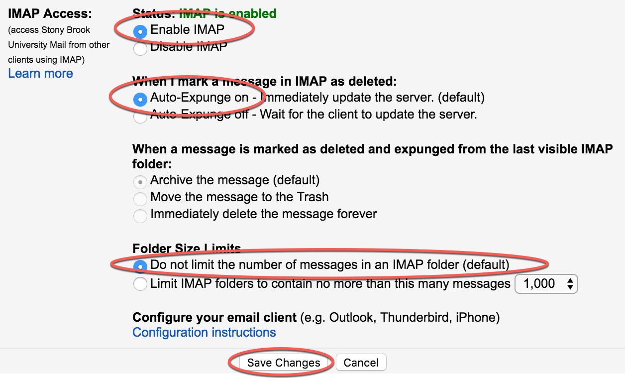 google mail forwarding IMAP settings