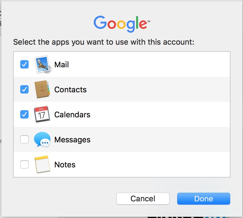 select with apps to use with the account