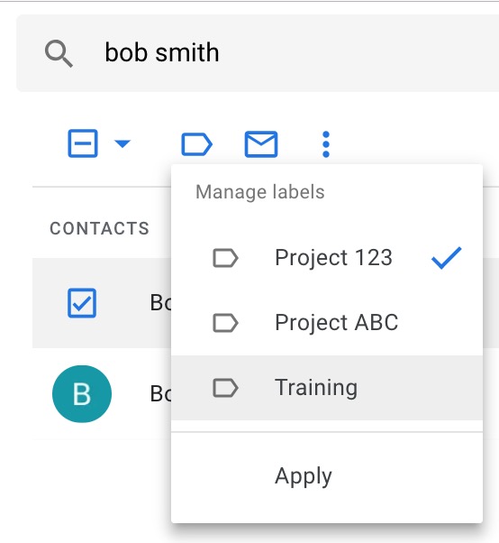 bob smith checked and being added to the label Project 123