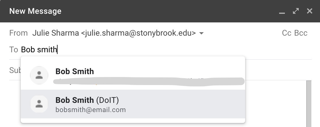 Bob smith (DoIT) in autocomplete in Gmail
