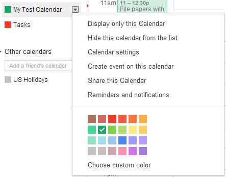 This is an image of Google's drop-down menu for calendars.