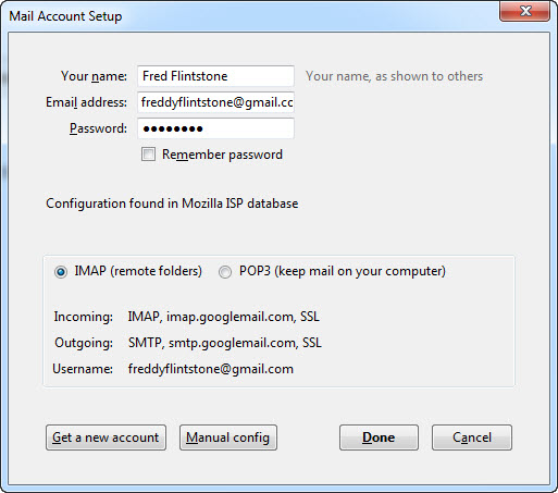 This is an image of Thunderbird's Mail Account Setup window