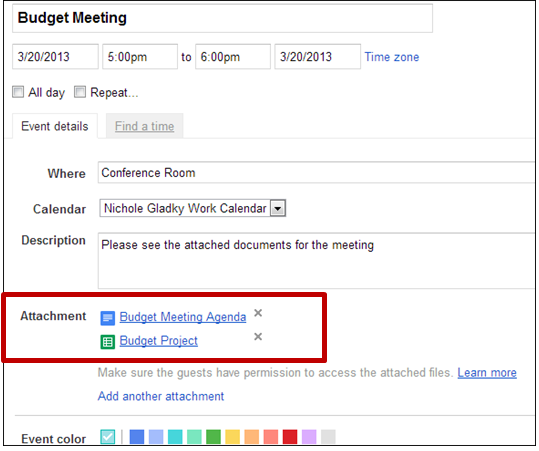 Attaching and Sharing a File in a Google Calendar Event | Division of  Information Technology