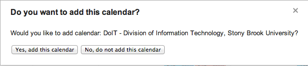 subscribe to Google Calendar pop up message