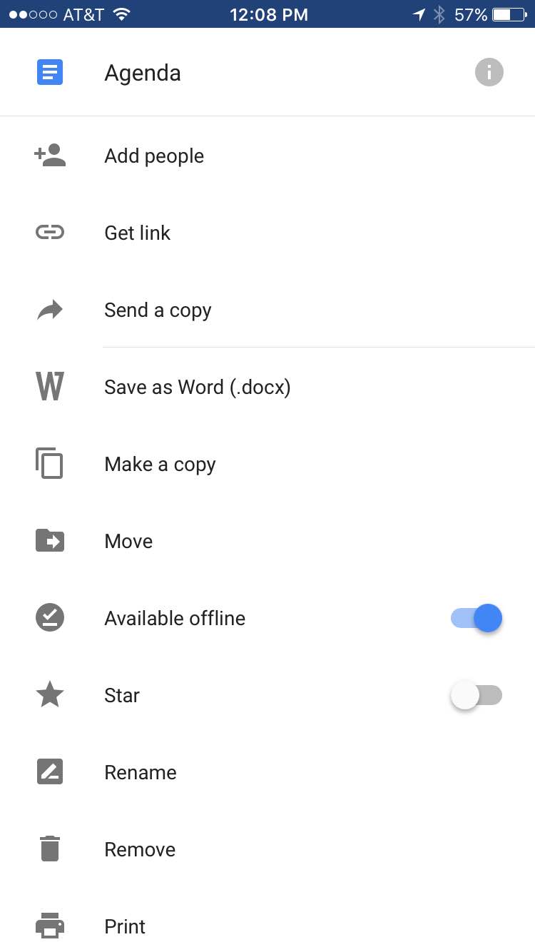 google docs app with the file available offline enabled