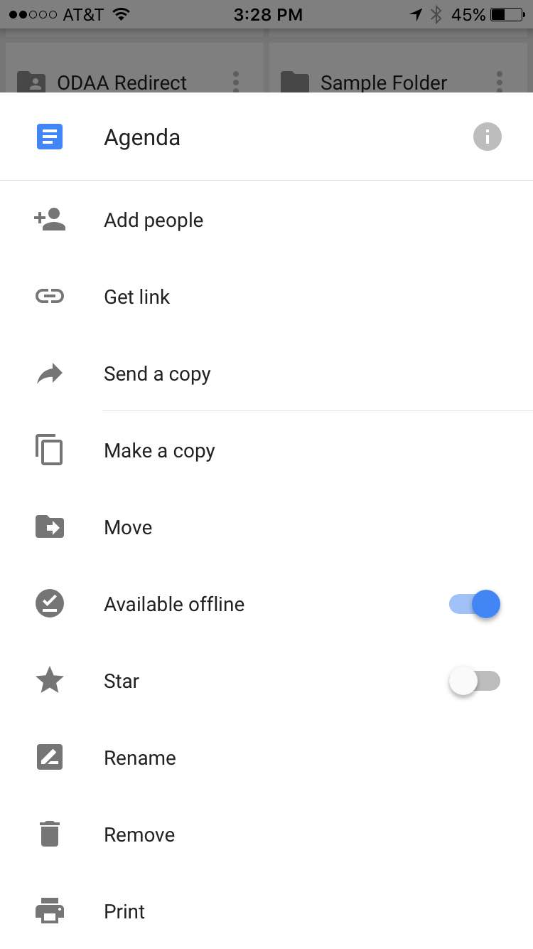 google drive file on mobile device with available offline enabled