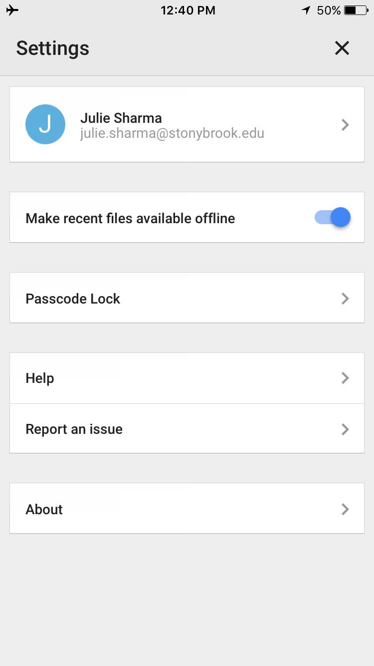 Google sheets app settings with make recnet files availalbe offline enabled.jpg