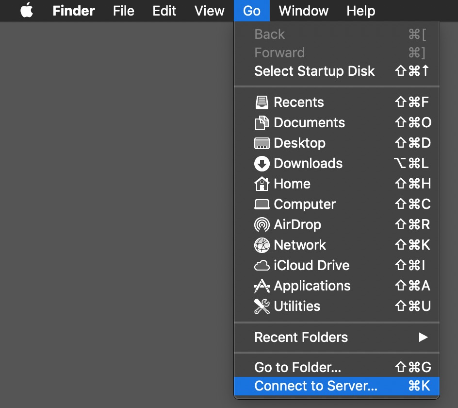 finder > go > connect to server