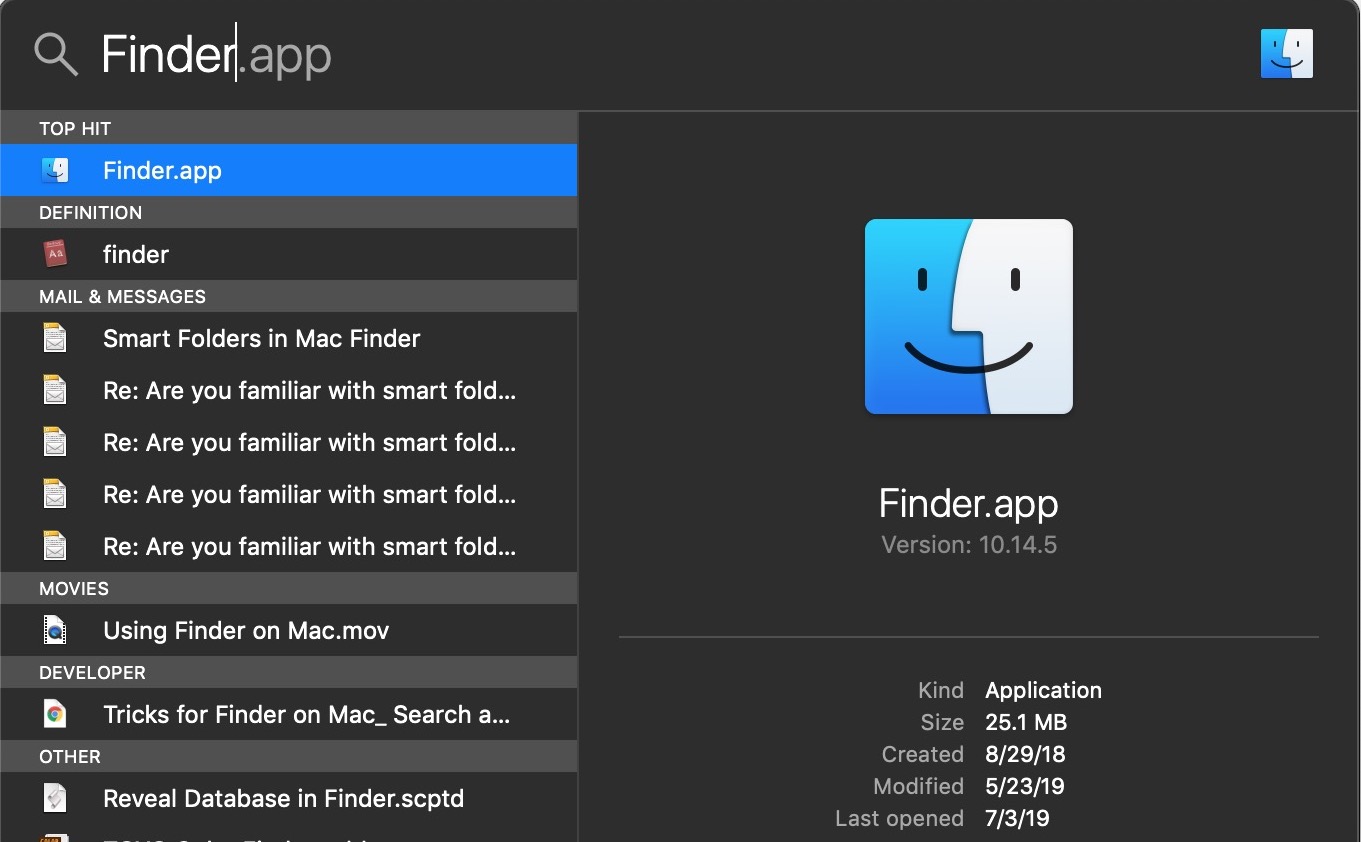 launch finder from spotlight search